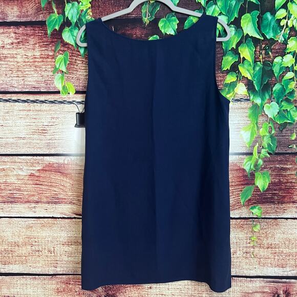 Eileen Fisher Silk Georgette Tank Top Medium Crepe Bateau Neck Blue Blouse Shirt - Picture 2 of 7